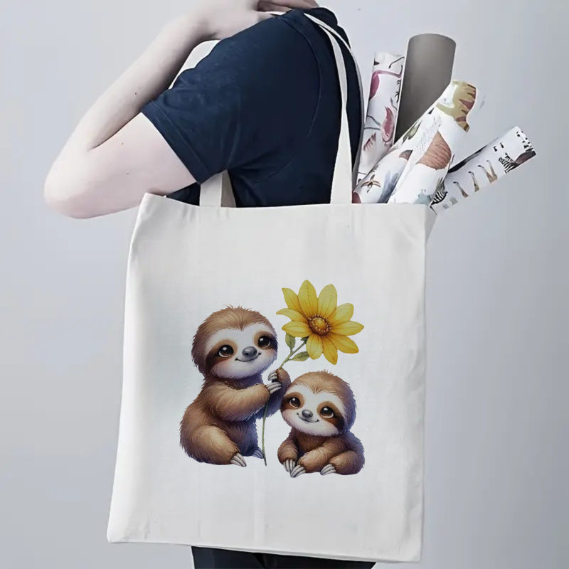 Cute Sloth and Sunflower Tote Bag