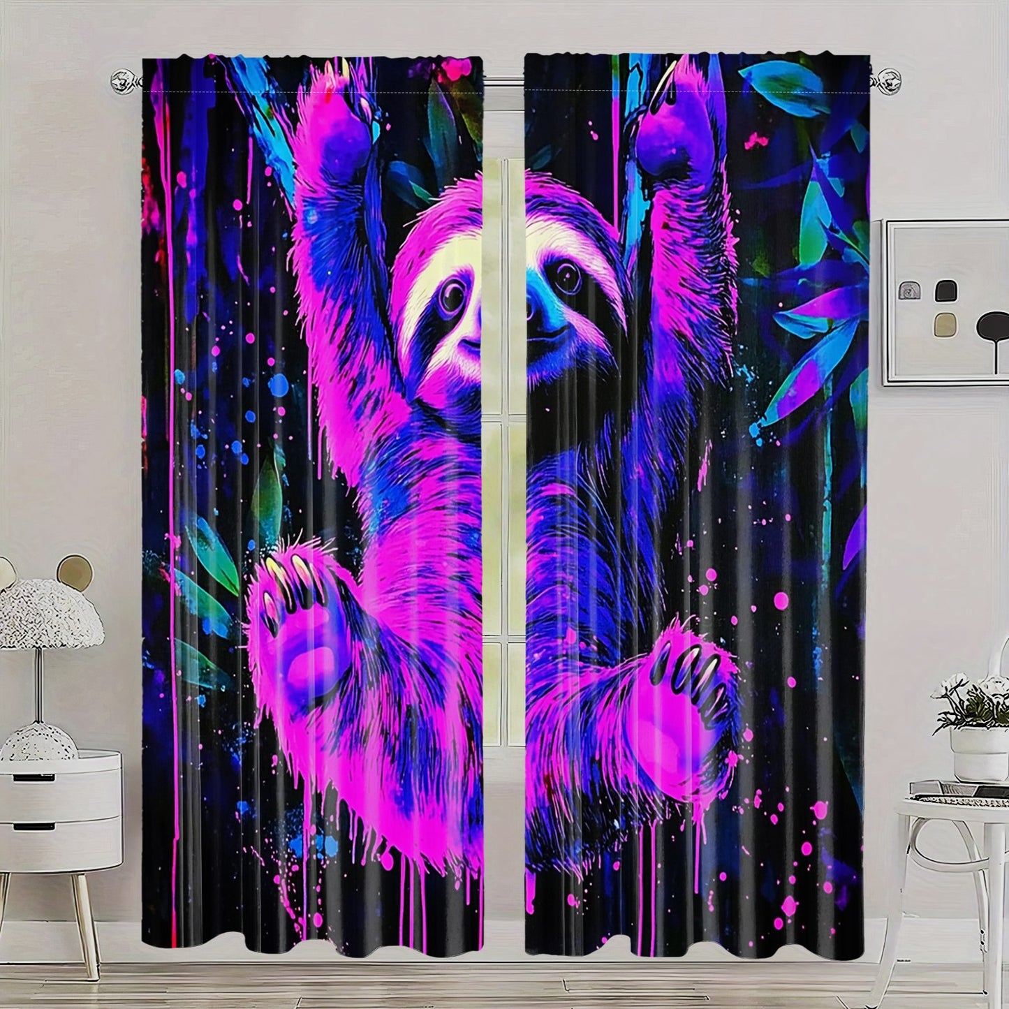 Sloth Graffiti Art Curtains