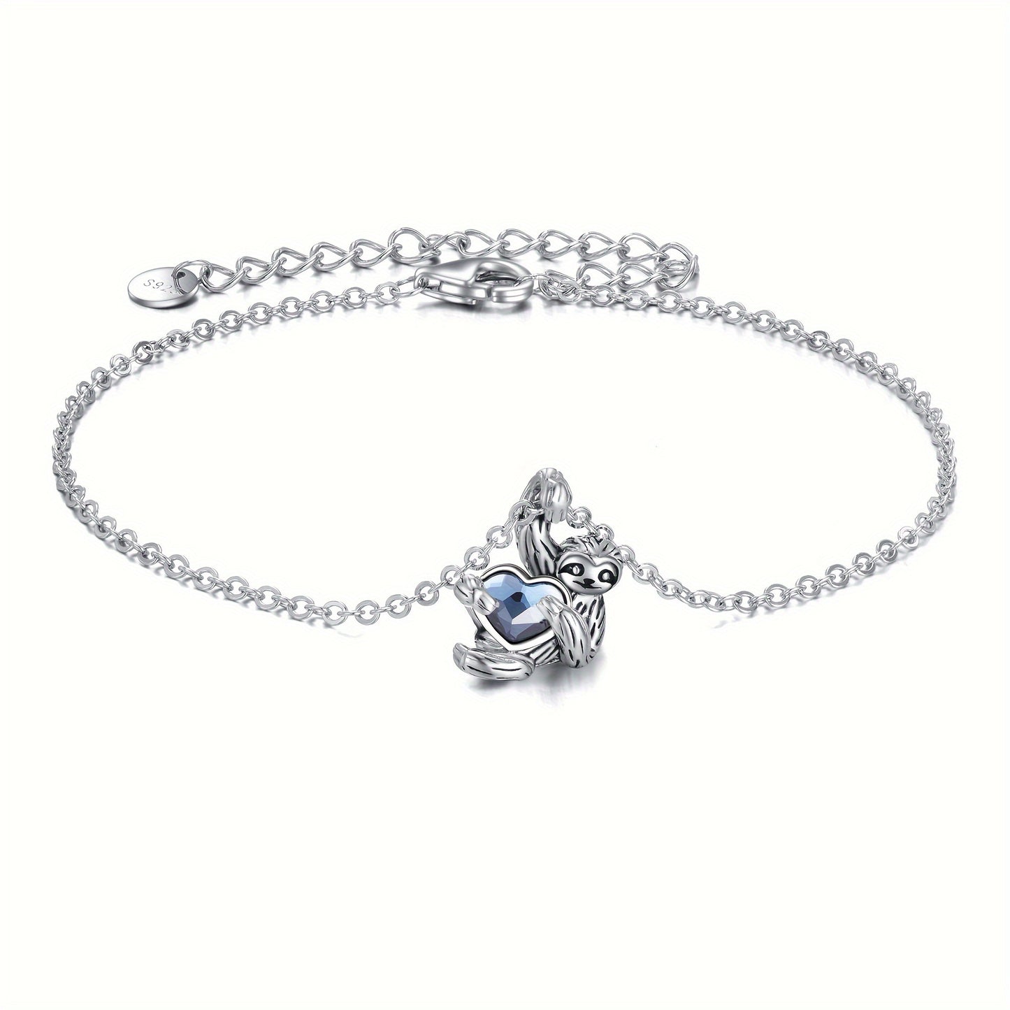 Sloth Heart Sterling Silver Bracelet