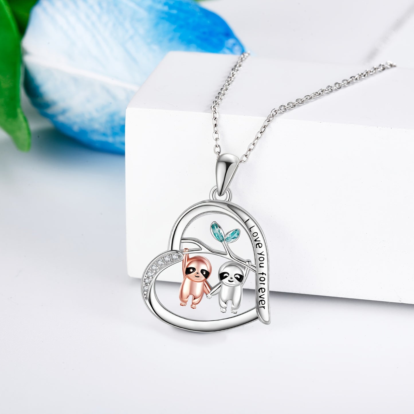 Sterling Silver I Love You Forever Hanging Sloths Necklace