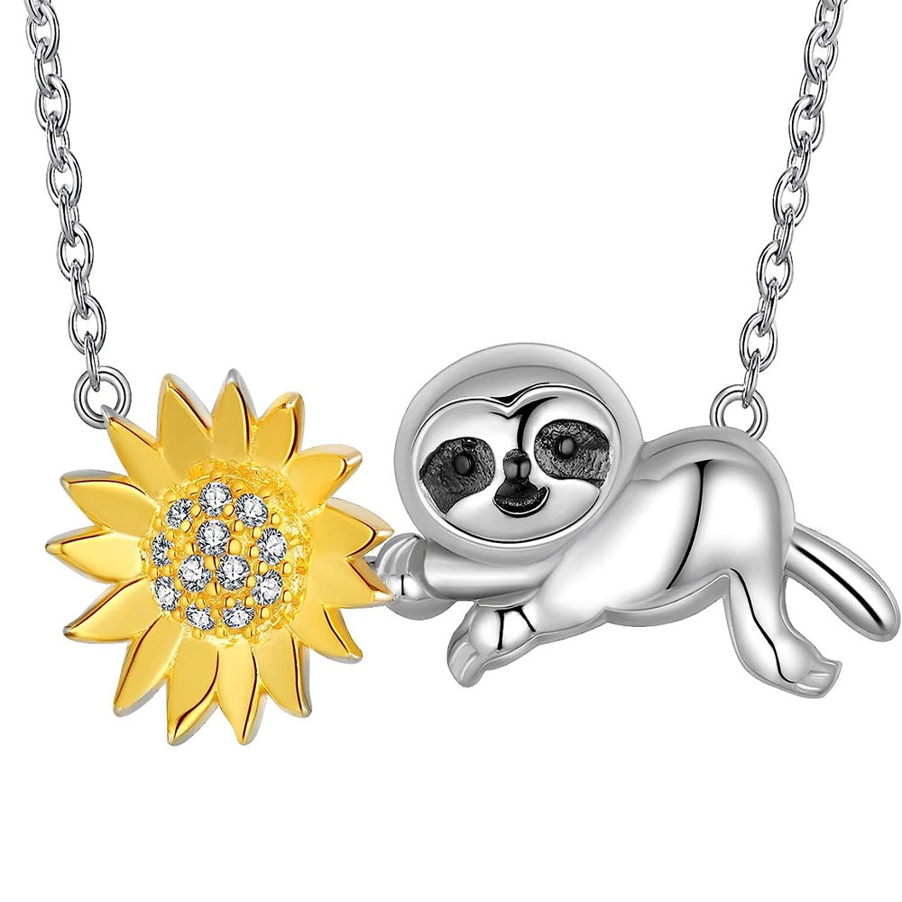 Sterling Silver Sloth & Flower Pendant Necklace