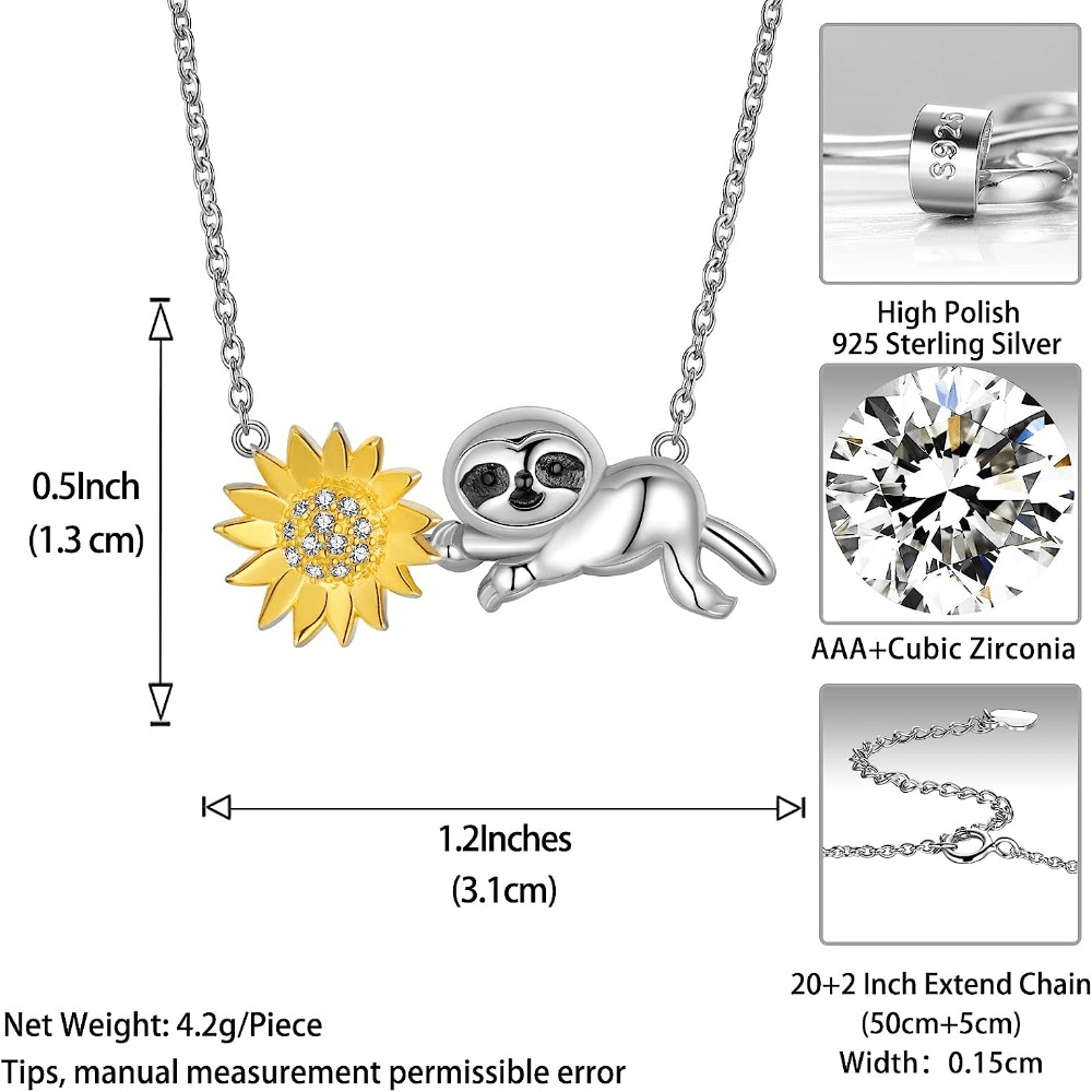 Sterling Silver Sloth & Flower Pendant Necklace