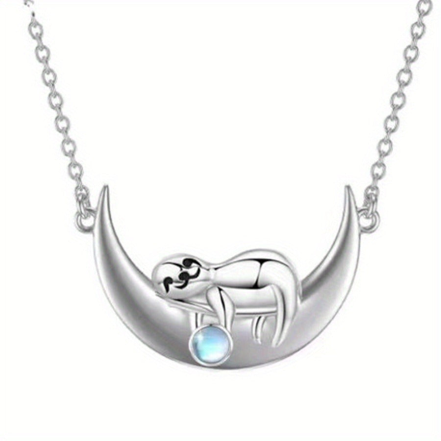 Sloth on Moon Necklace