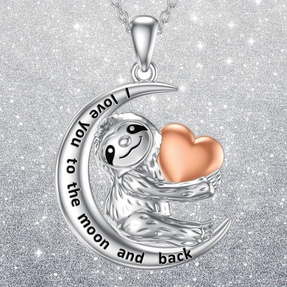 Love You To The Moon & Back Sloth Heart Necklace