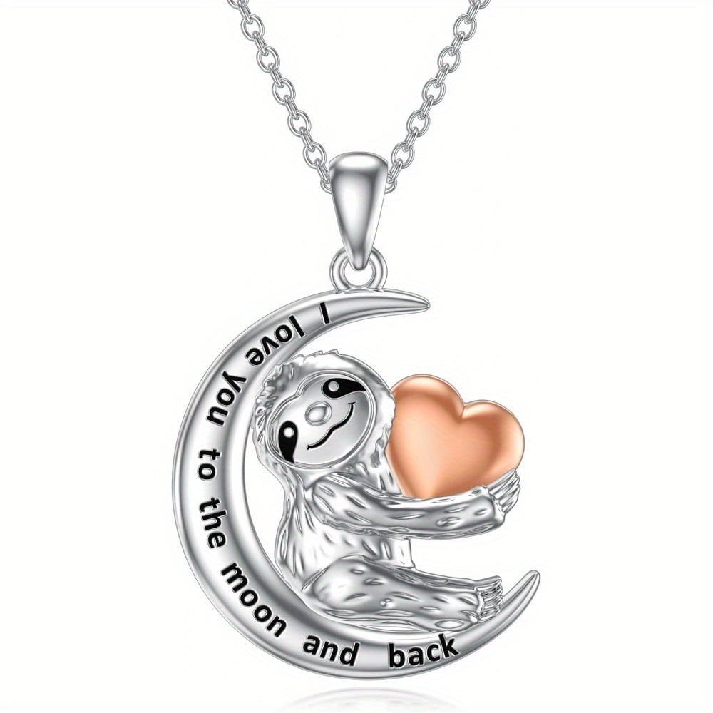 Love You To The Moon & Back Sloth Heart Necklace