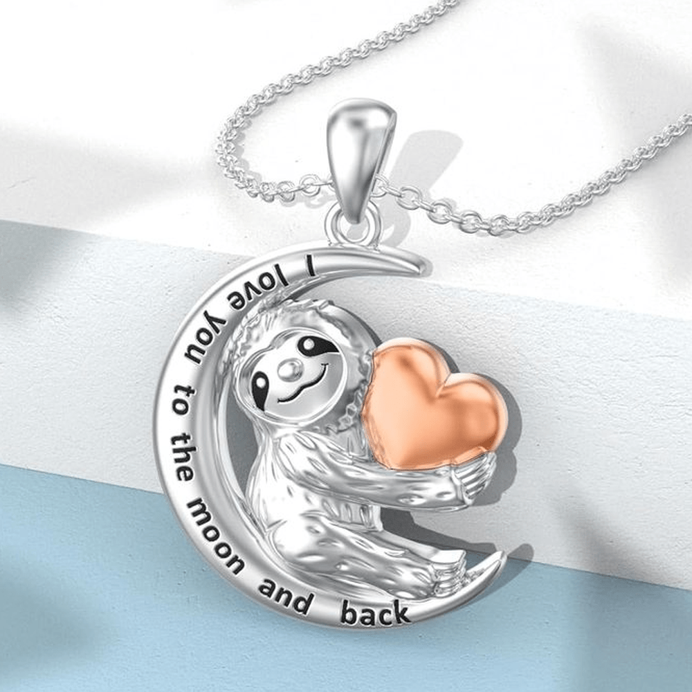 Love You To The Moon & Back Sloth Heart Necklace