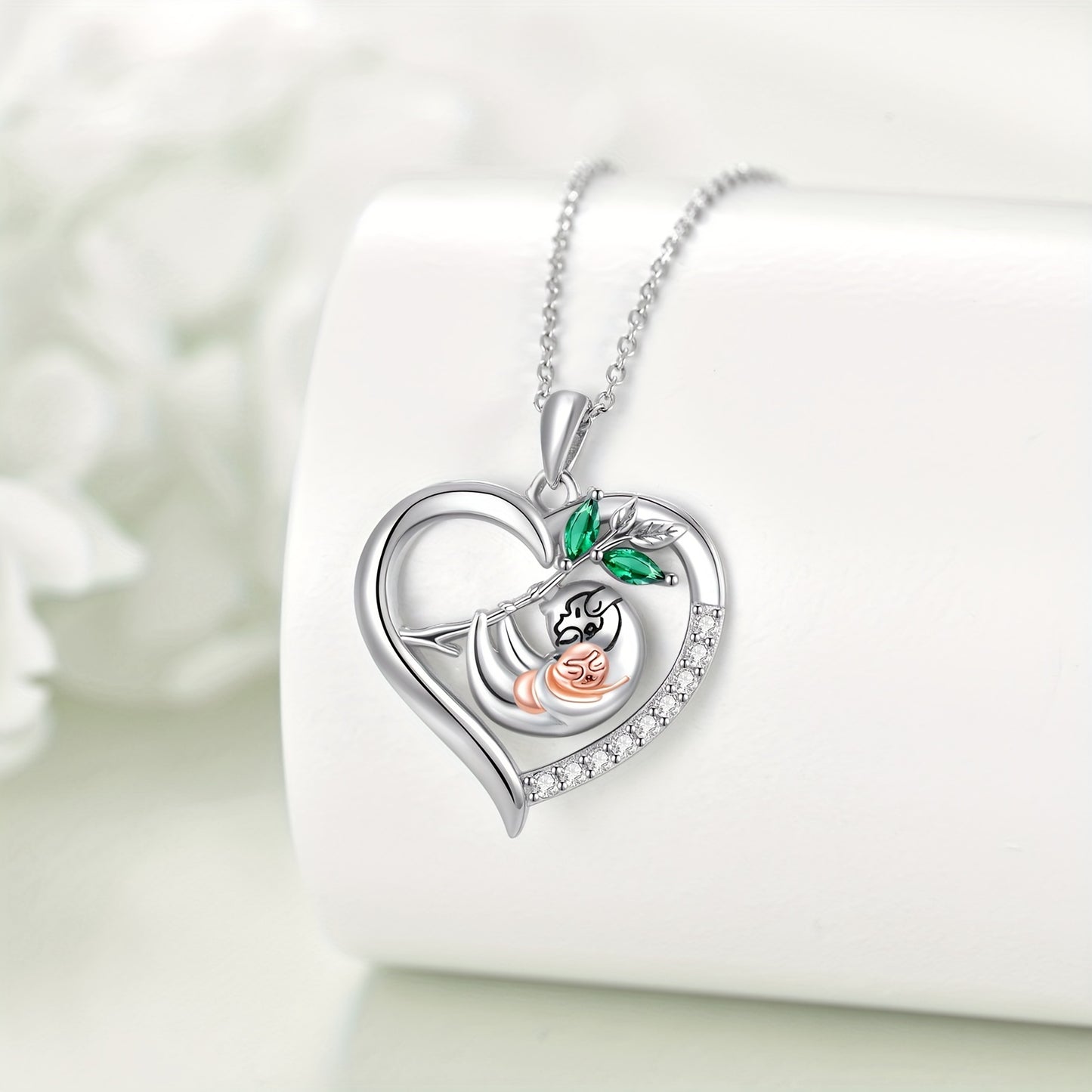 Mother & Baby Sloth Heart Necklace