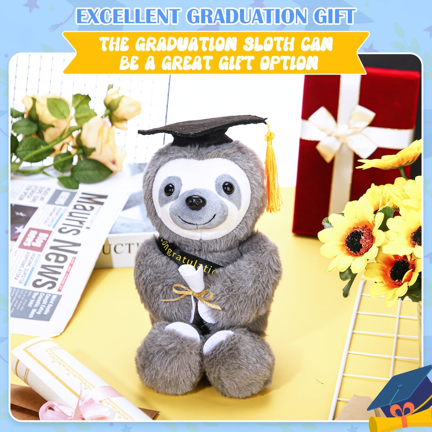 Graduation Sloth Plush Toy with Diploma & Tassel Cap