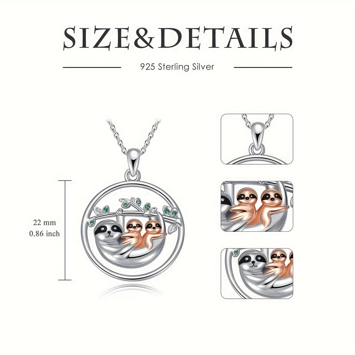 Sterling Silver Mother & Babies Sloth Necklace
