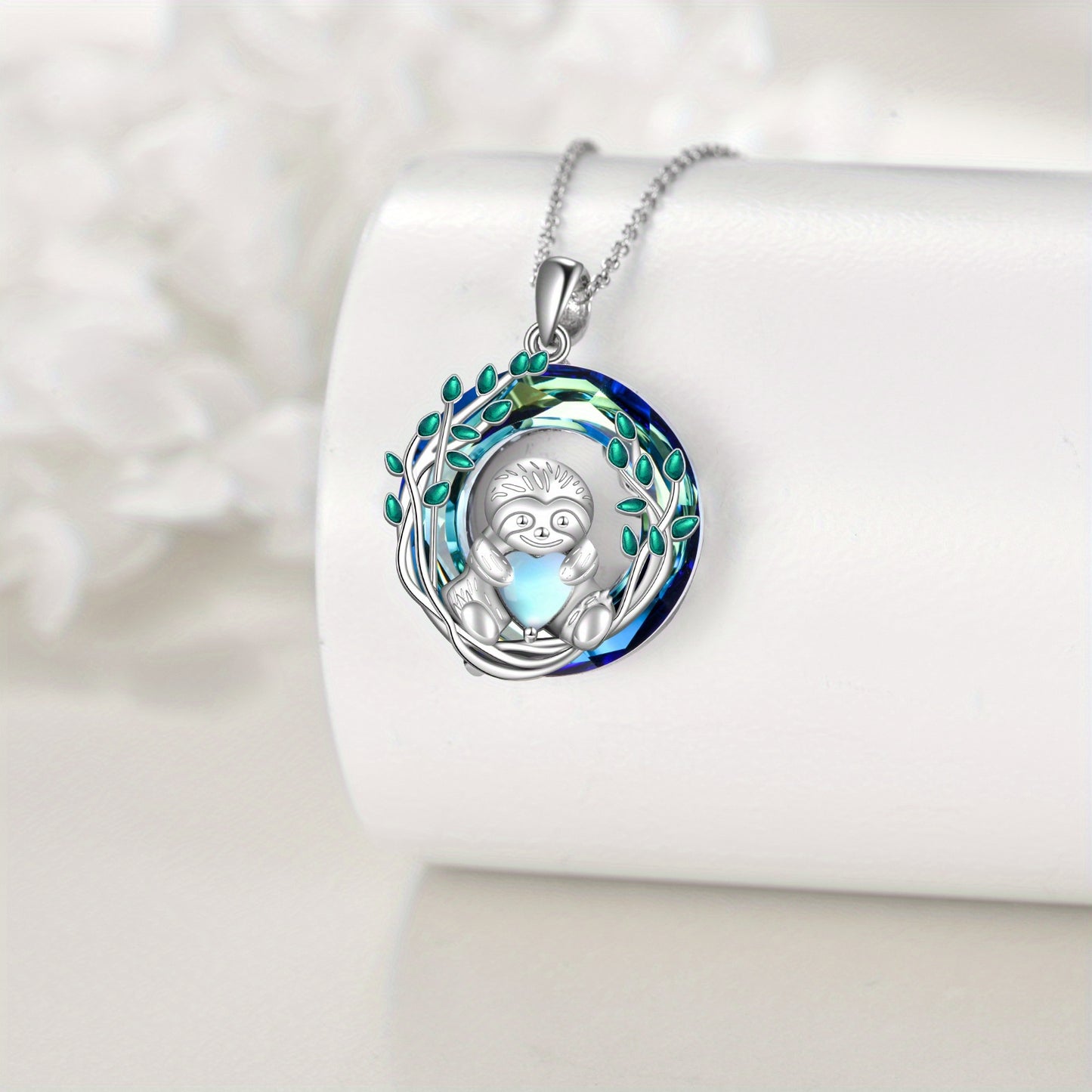 Sterling Silver Sloth Circle Necklace