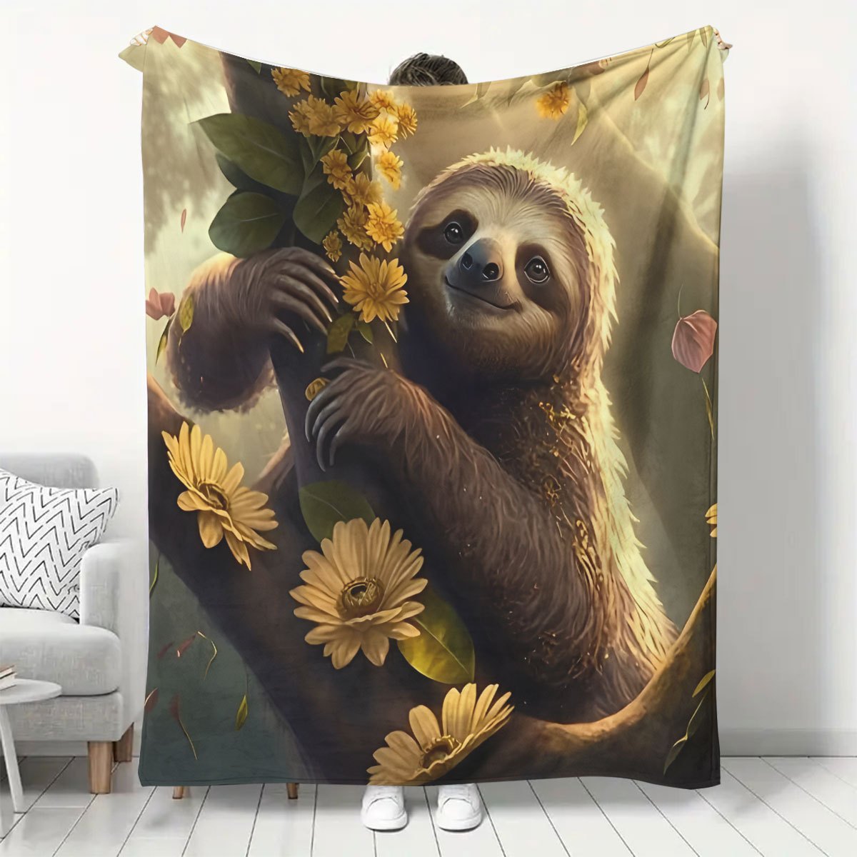 Cozy Sloth & Sunflower Blanket