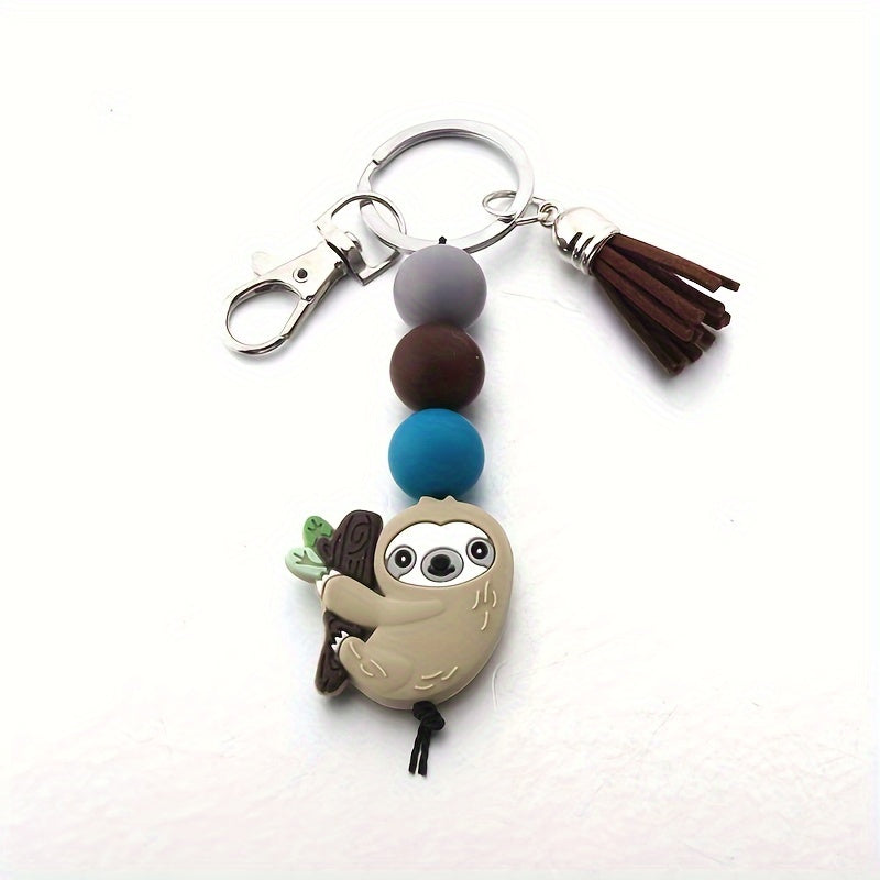 Charming Sloth Silicone Bead Keychain