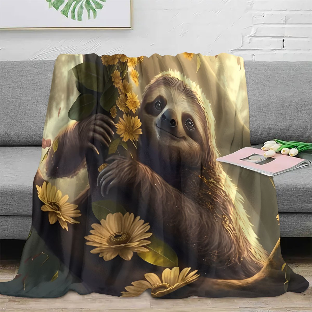 Cozy Sloth & Sunflower Blanket
