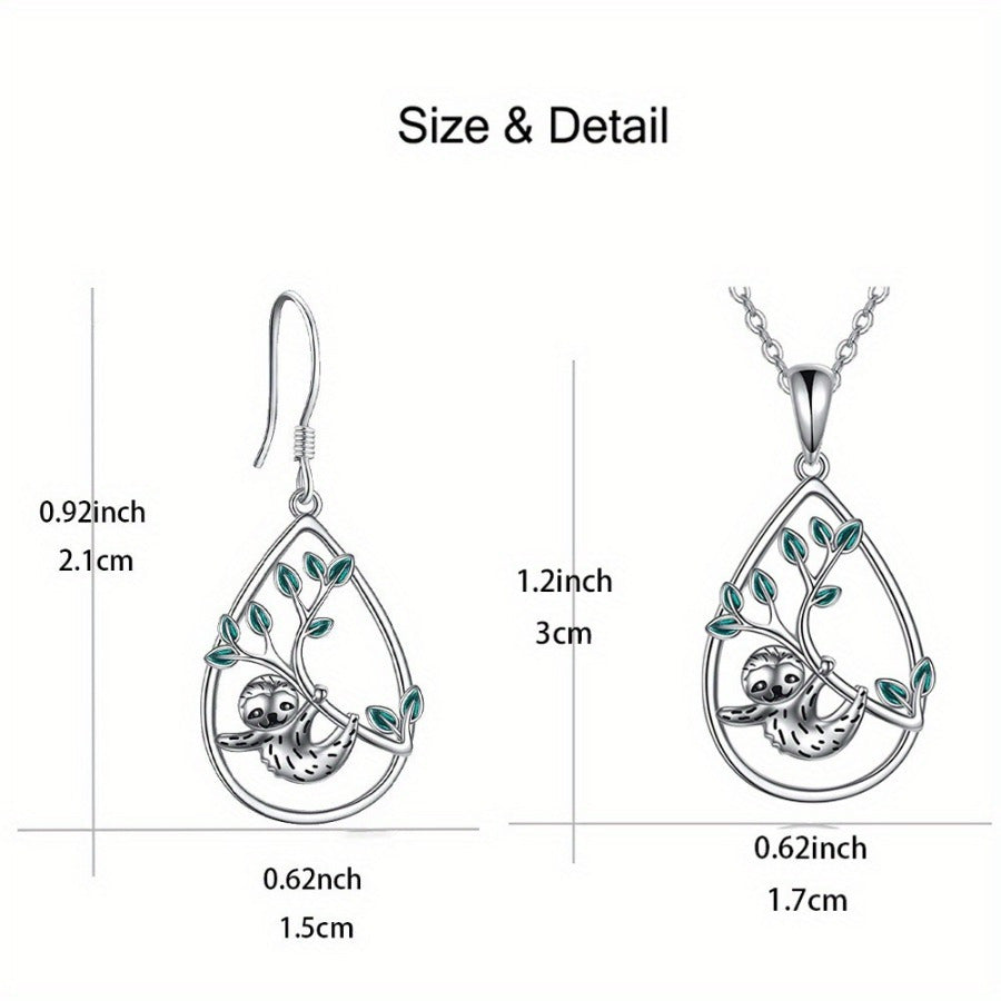 3 Piece Hanging Sloth Necklace & Earring Set