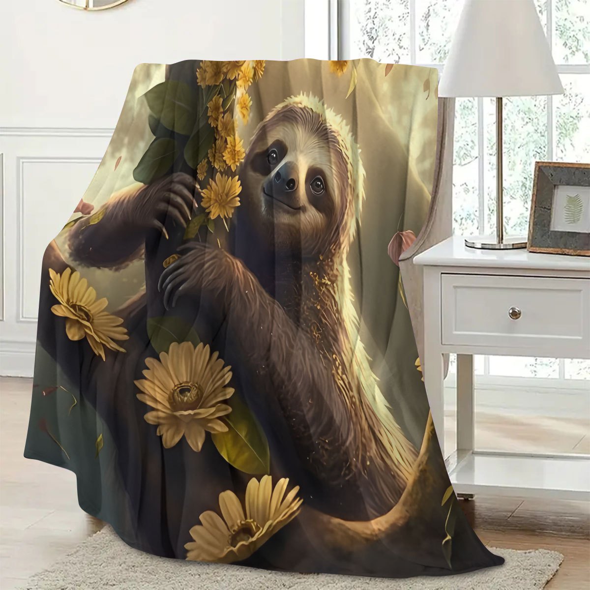 Cozy Sloth & Sunflower Blanket