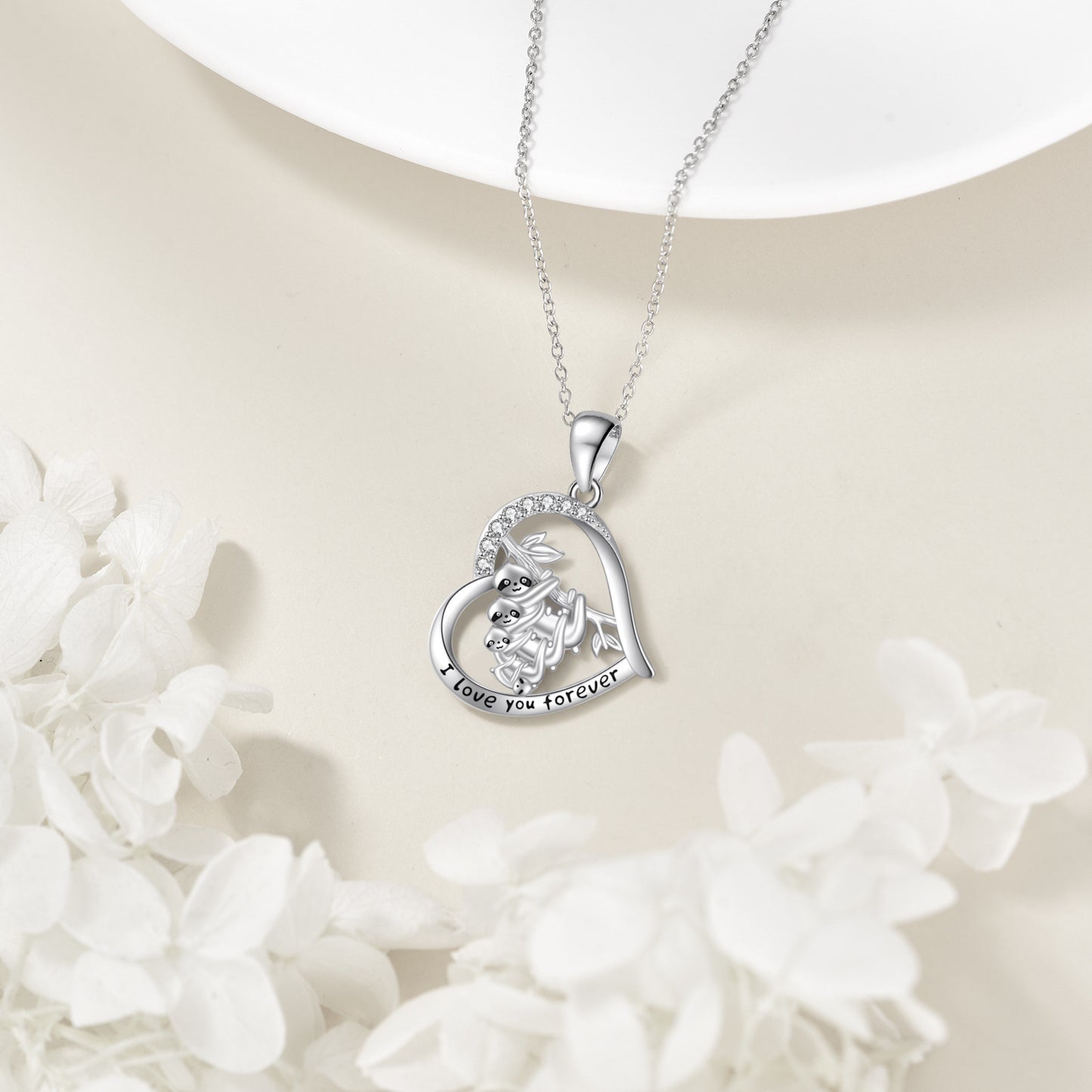 I Love You Forever Family of Sloths Sterling Silver Necklace