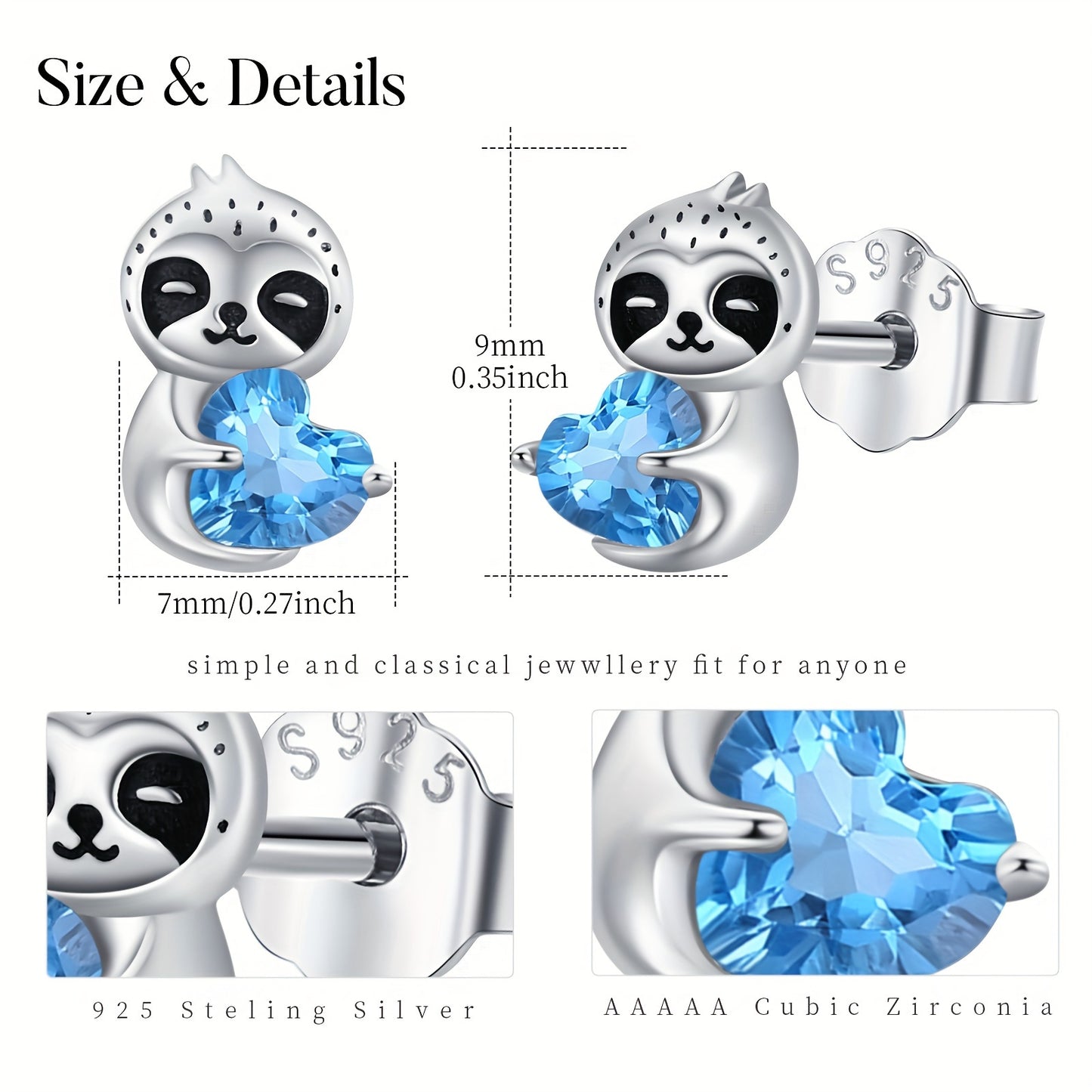 Sterling Silver Sloth Stud Earrings