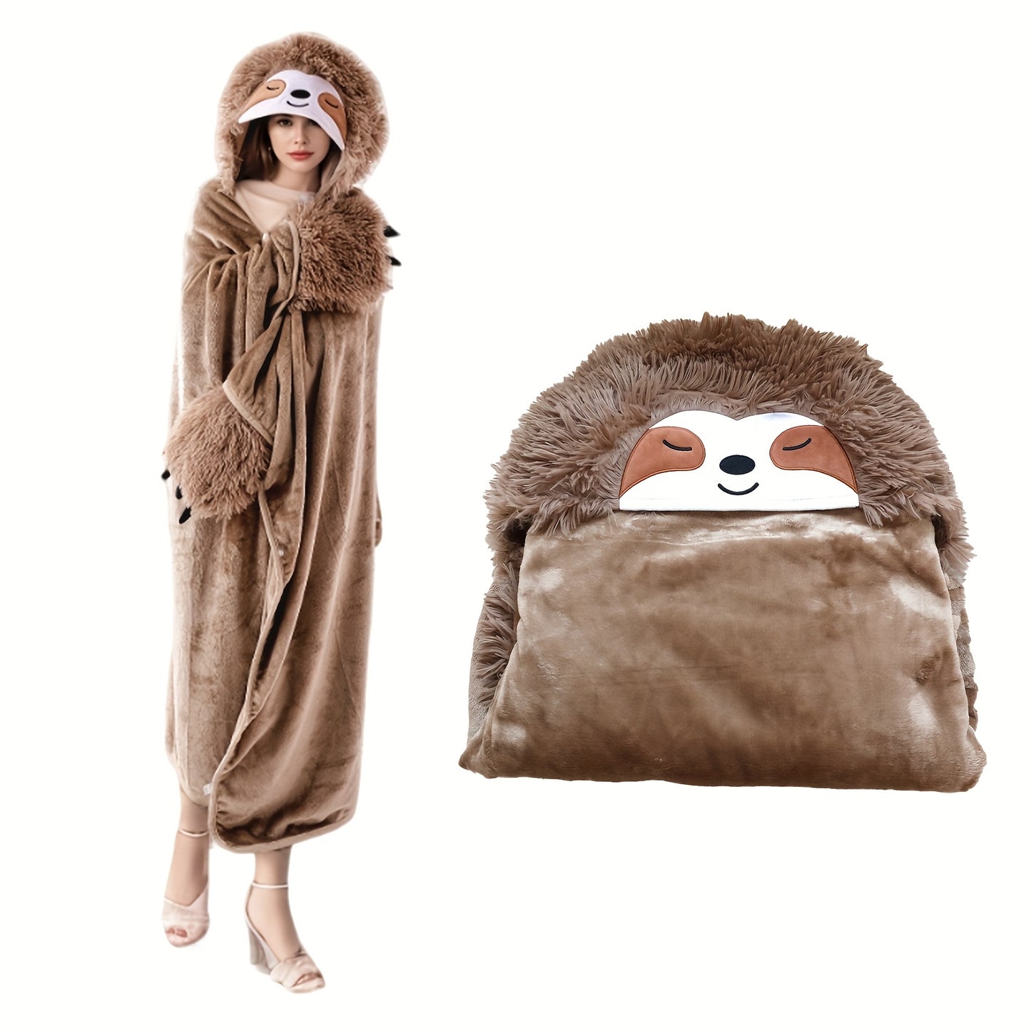 Sloth Adult Cape With Gloves Wearable Blanket