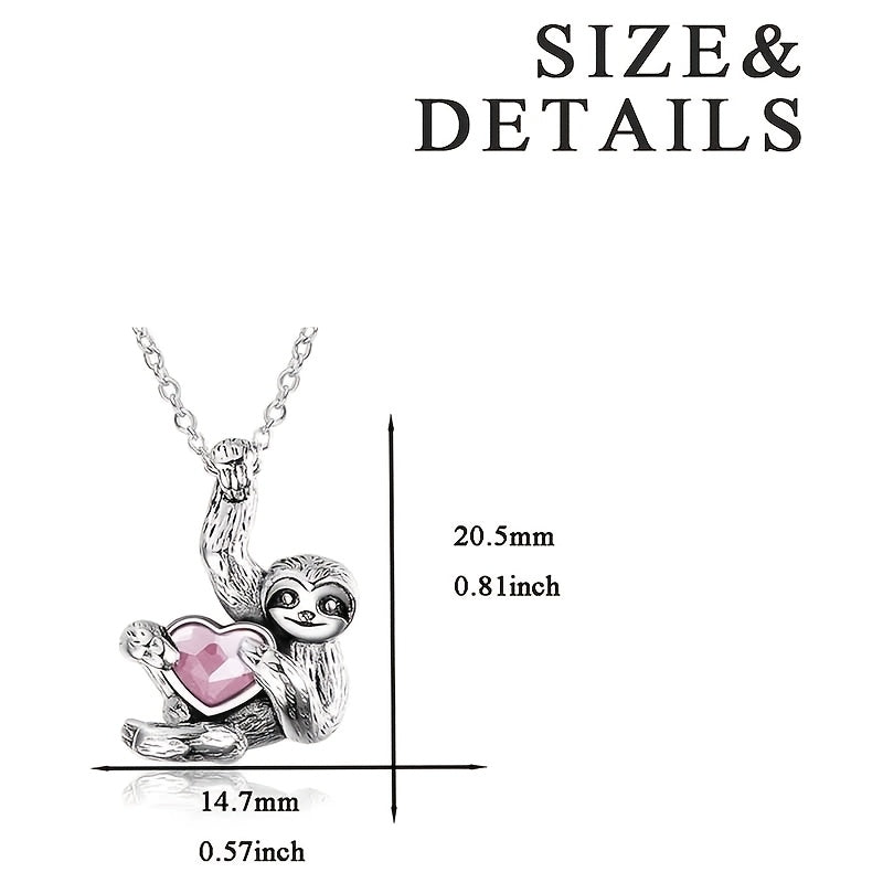 Sterling Silver Sloth Holding Heart Necklace