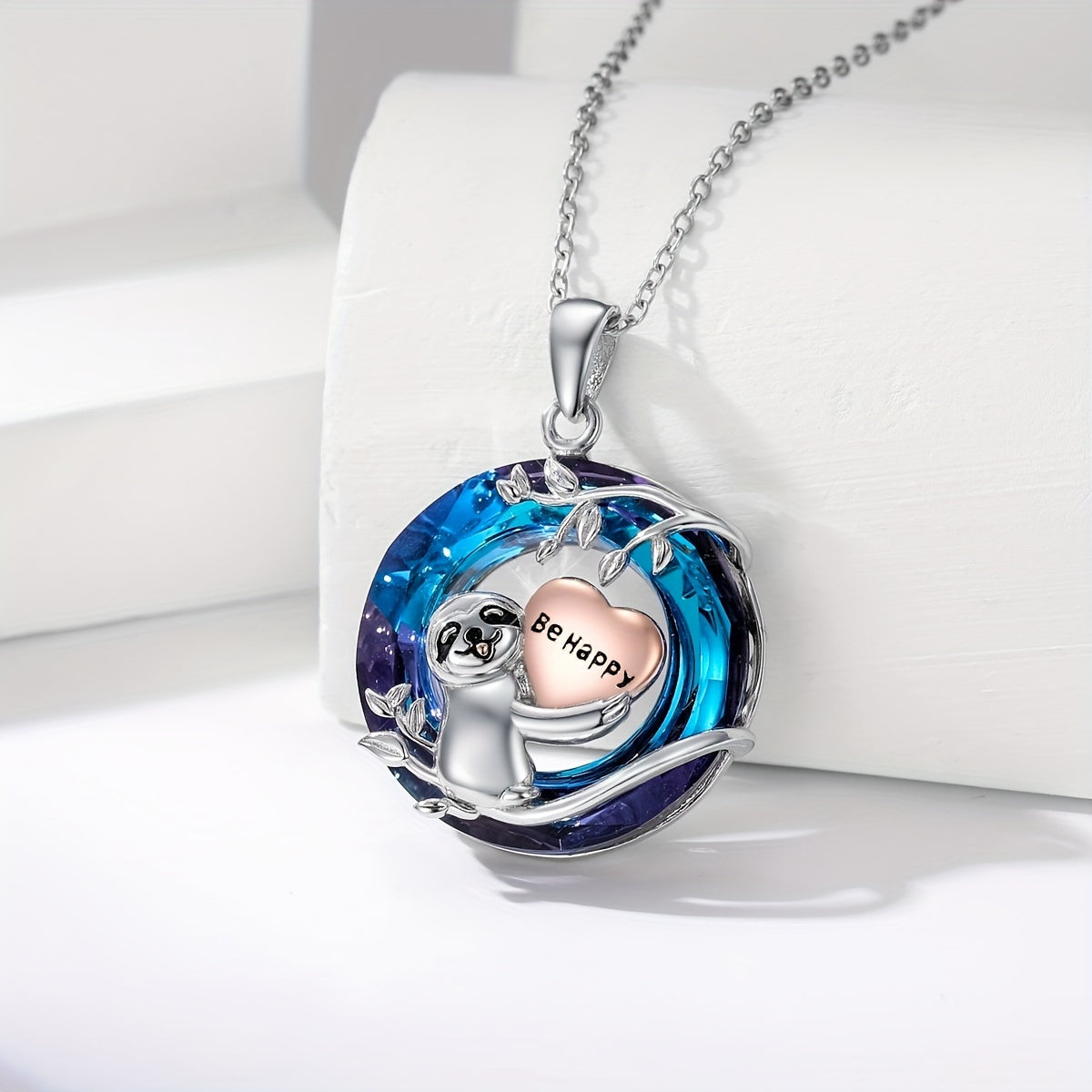 Be Happy Sloth Heart Necklace