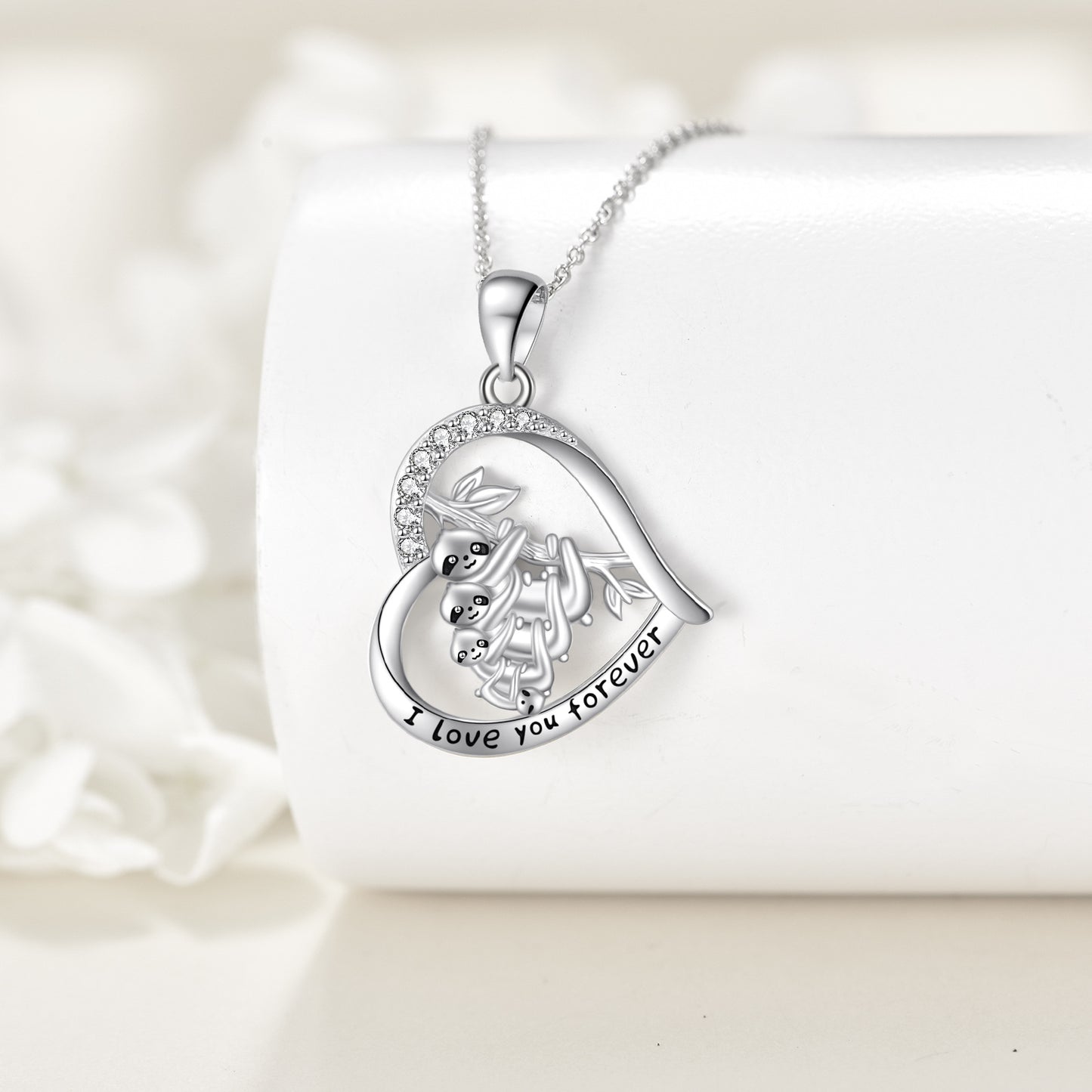 I Love You Forever Family of Sloths Sterling Silver Necklace