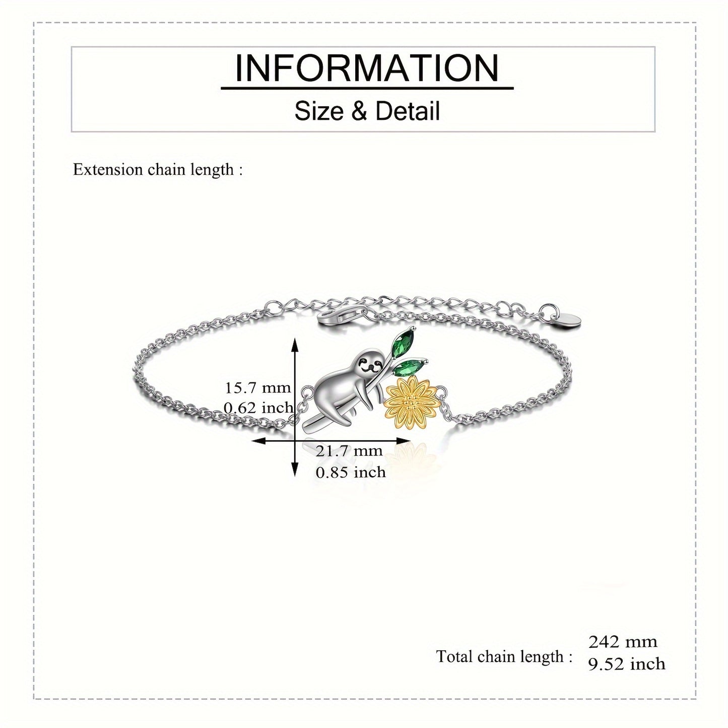 Sloth Sunflower Bracelet Sterling Silver