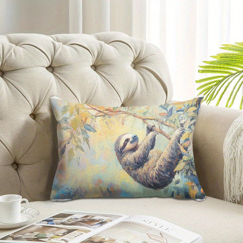 Cozy Sloth Hanging on a Tree Pillow Cover