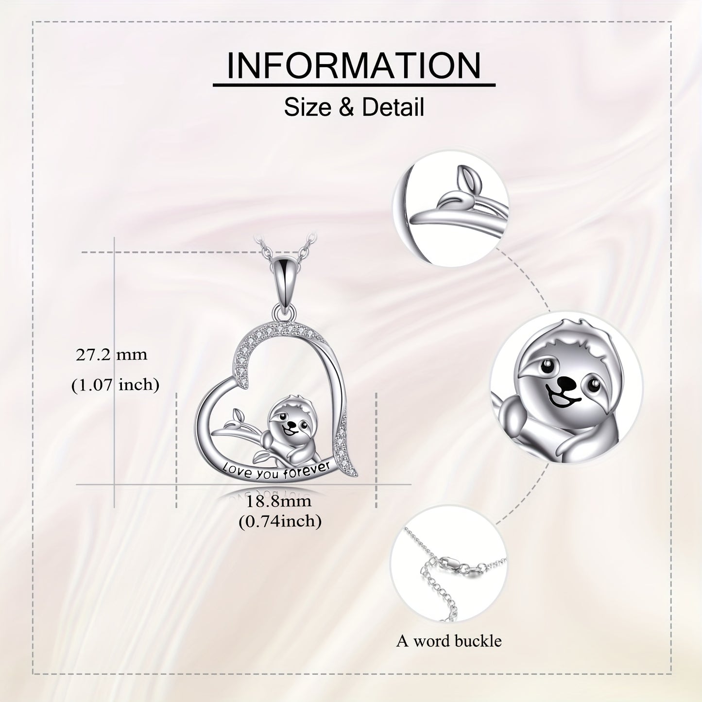 Love You Forever Sloth Heart Necklace