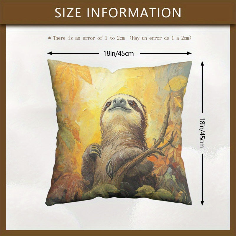 Cute Sloth in Jungle Airbrush Oil Painting Cushion Cover