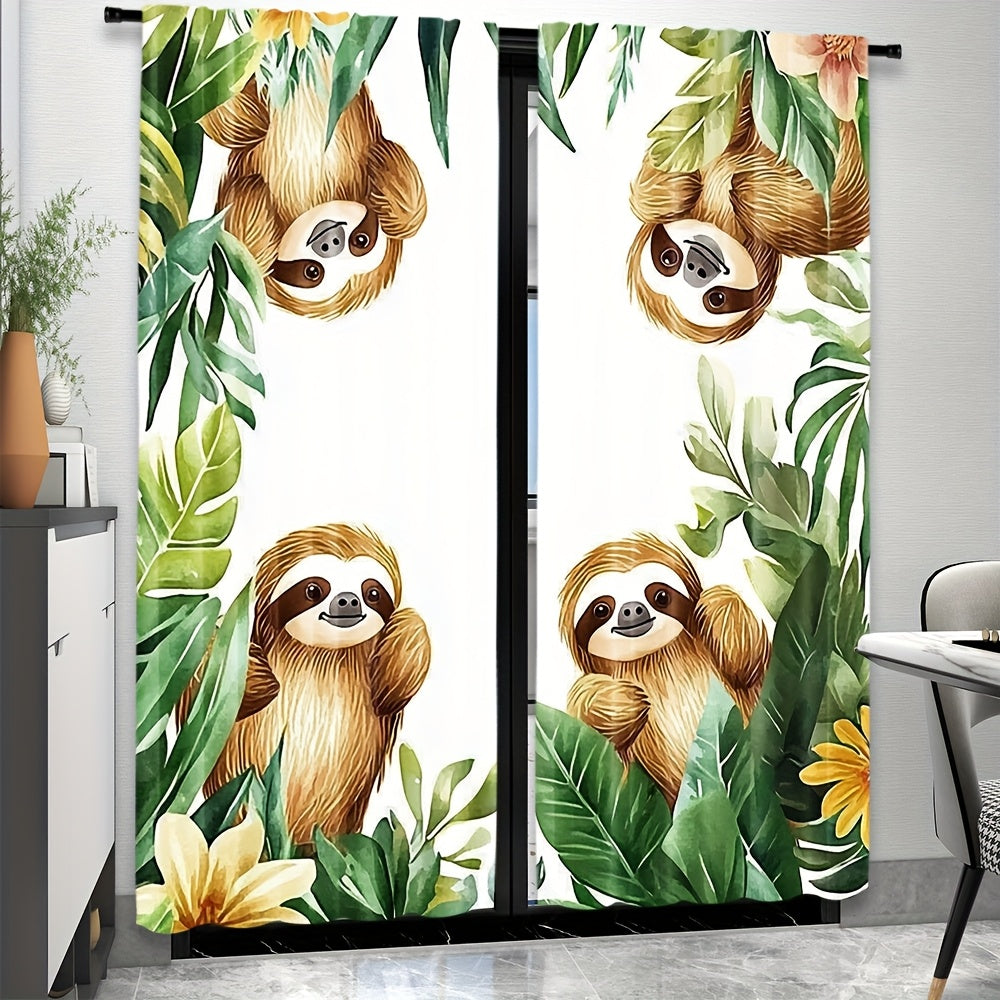 Tropical Forest & Sloth Print Curtains