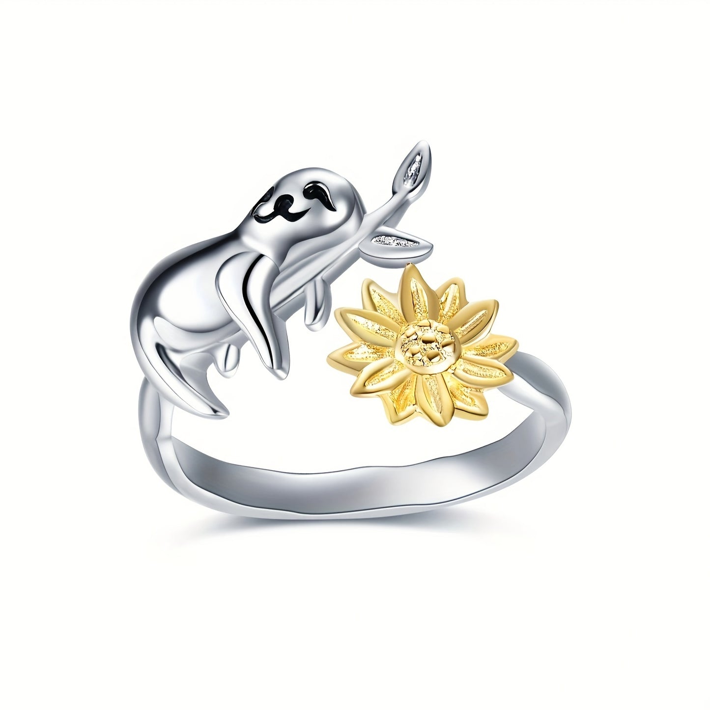 Sloth & Flower Sterling Silver Ring