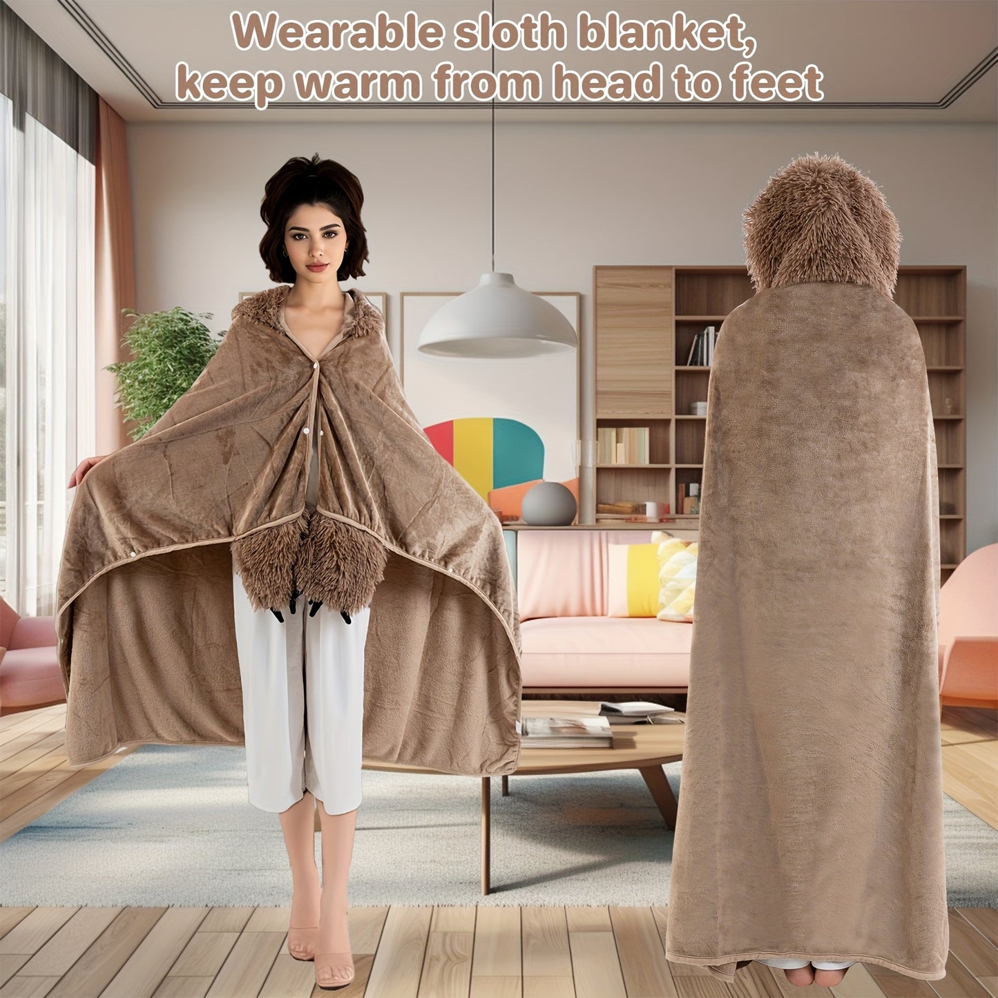 Sloth Adult Cape With Gloves Wearable Blanket