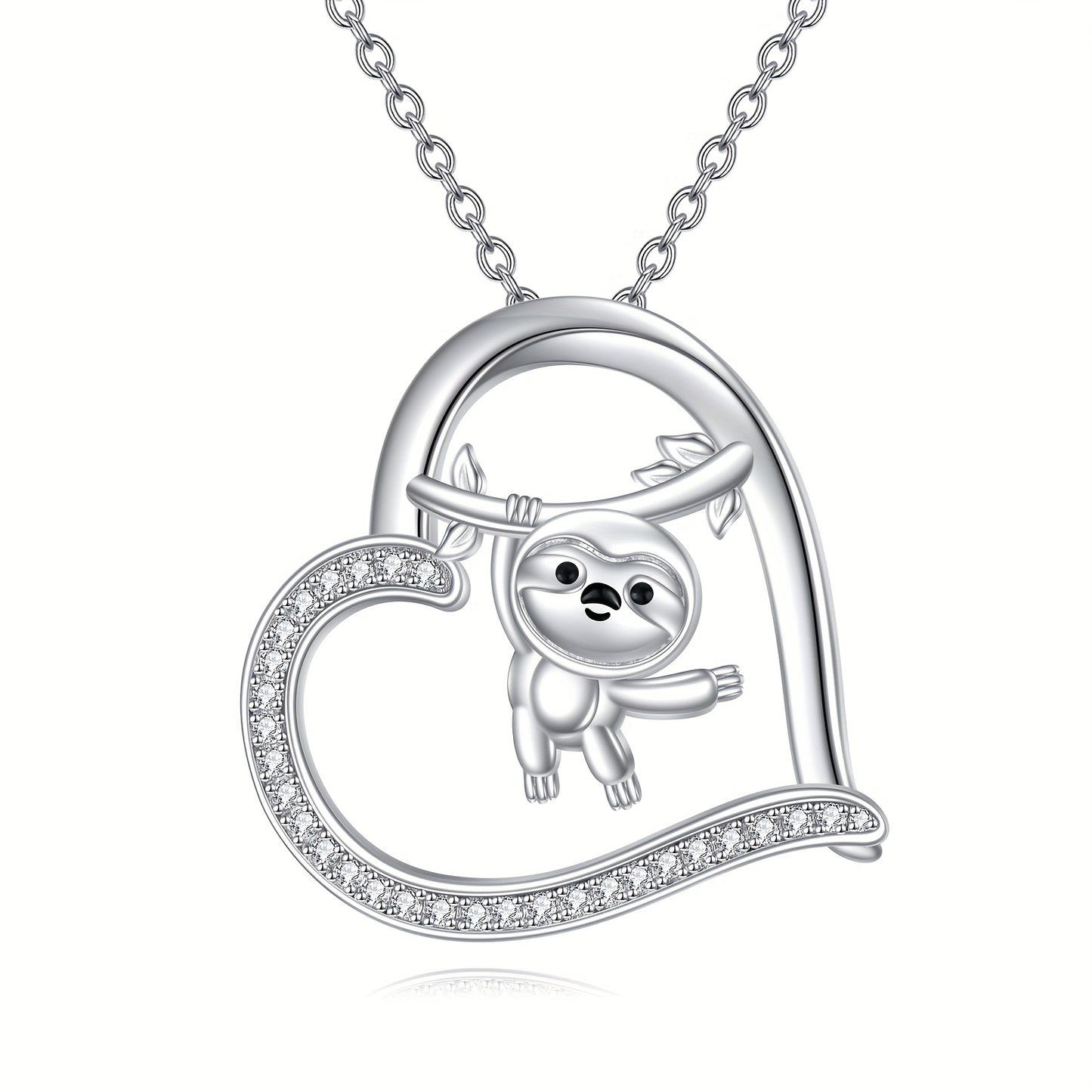 Sterling Silver Hanging Sloth Heart Necklace