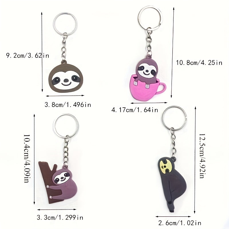4 Piece PVC Sloth Keychain Set