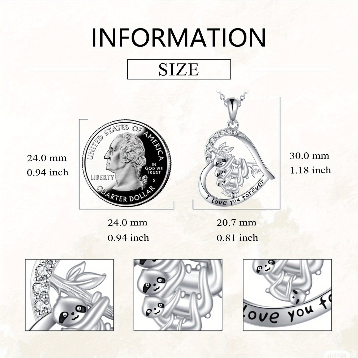I Love You Forever Family of Sloths Sterling Silver Necklace