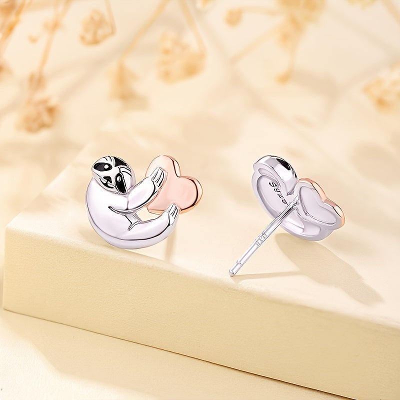 Sterling Silver Sloth Heart Earrings