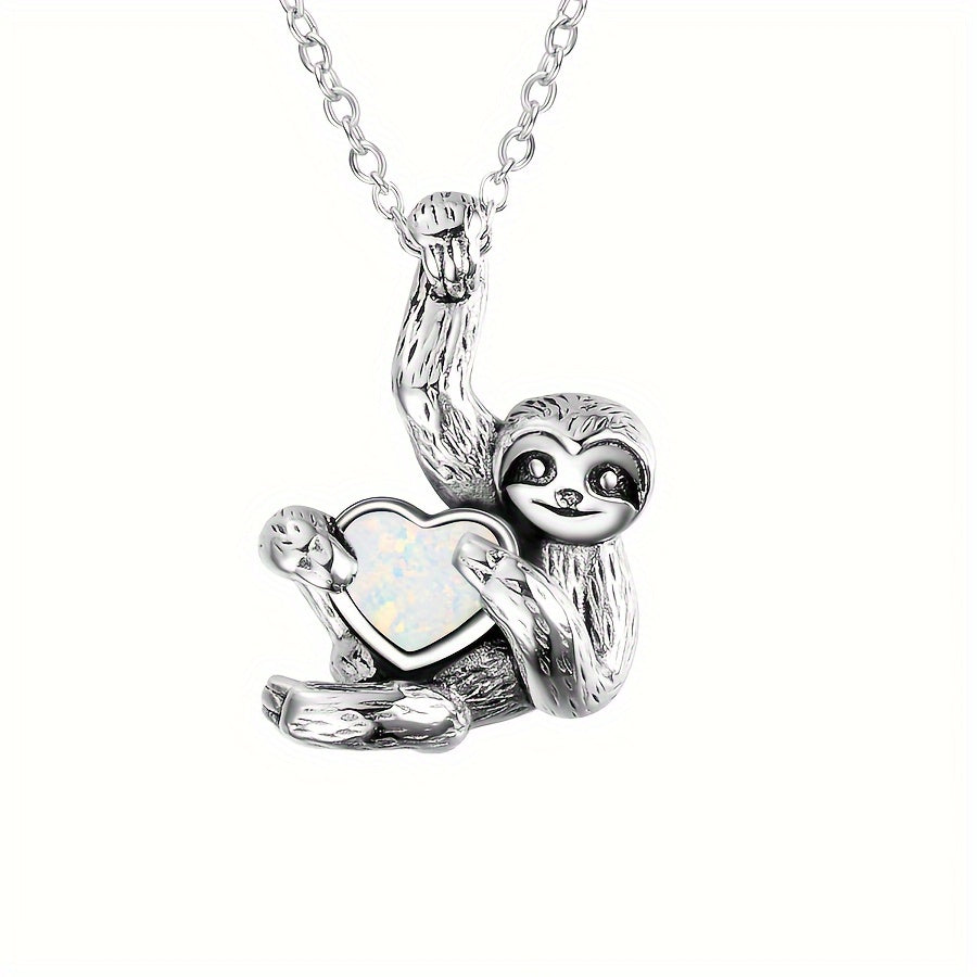Sterling Silver Sloth Heart Necklace