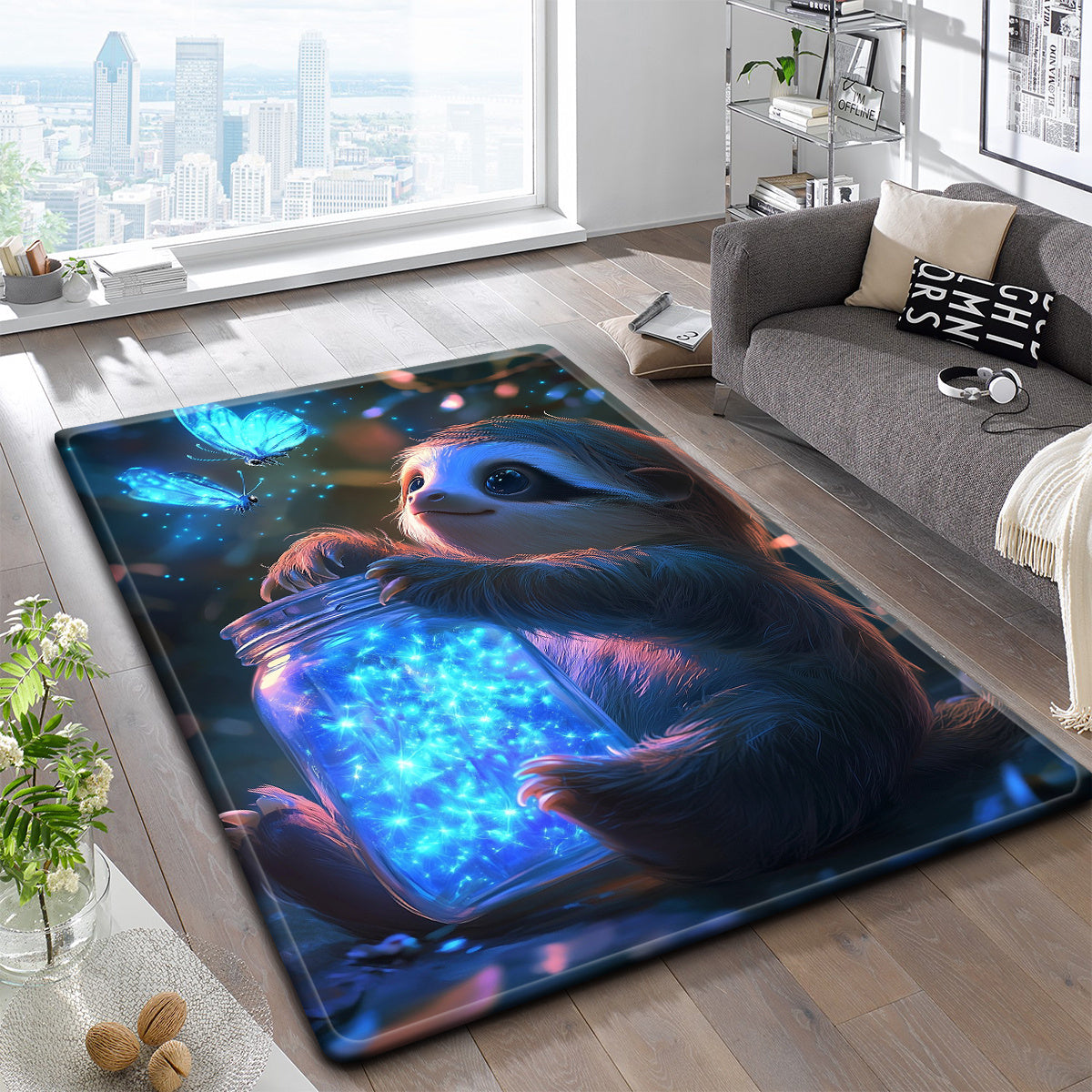 Whimsical Sloth & Butterfly Forest Design Non-Slip Rug