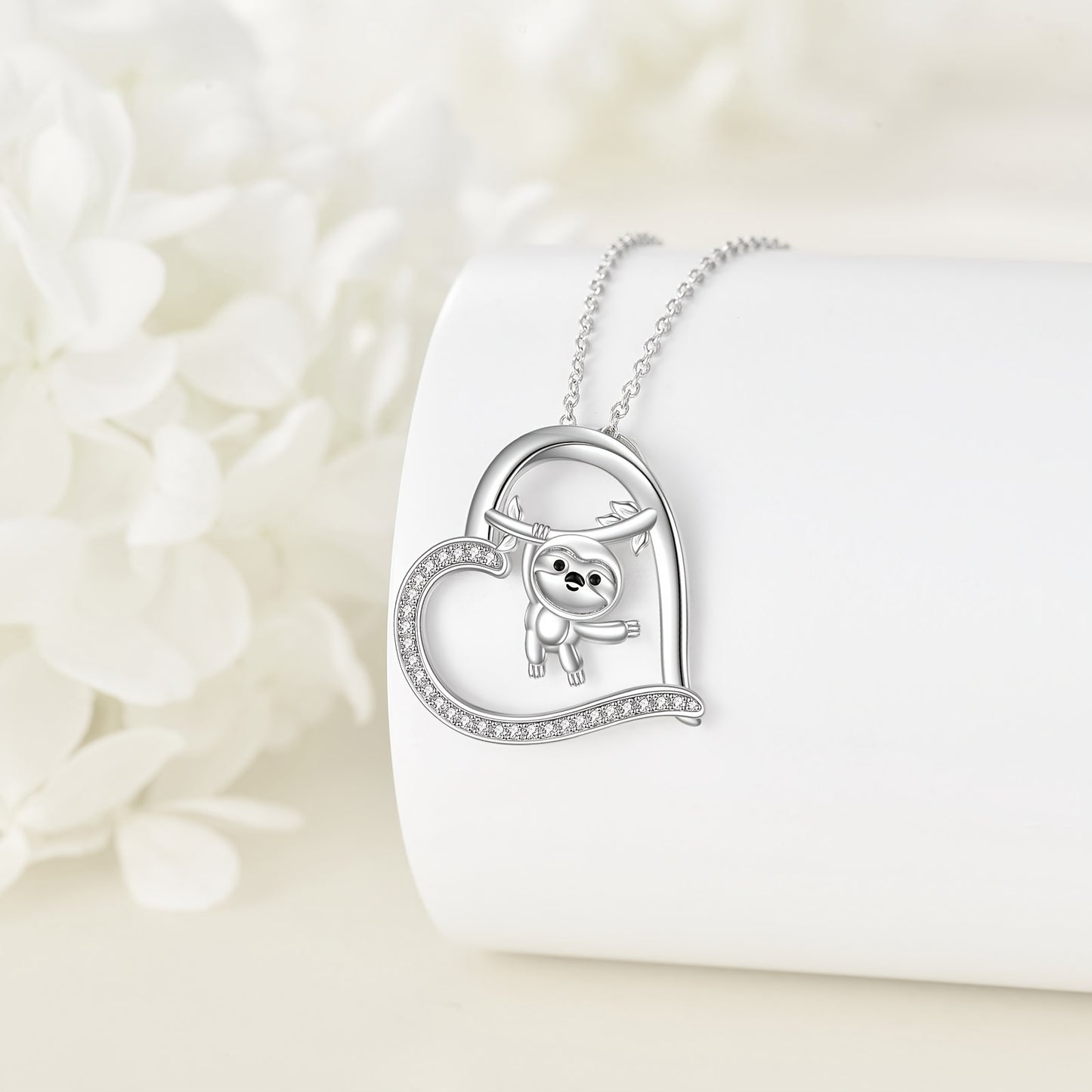 Sterling Silver Hanging Sloth Heart Necklace