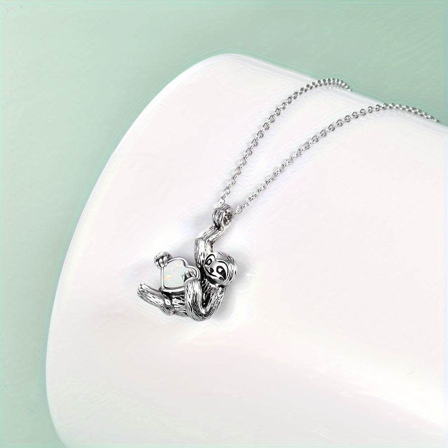 Sterling Silver Sloth Heart Necklace
