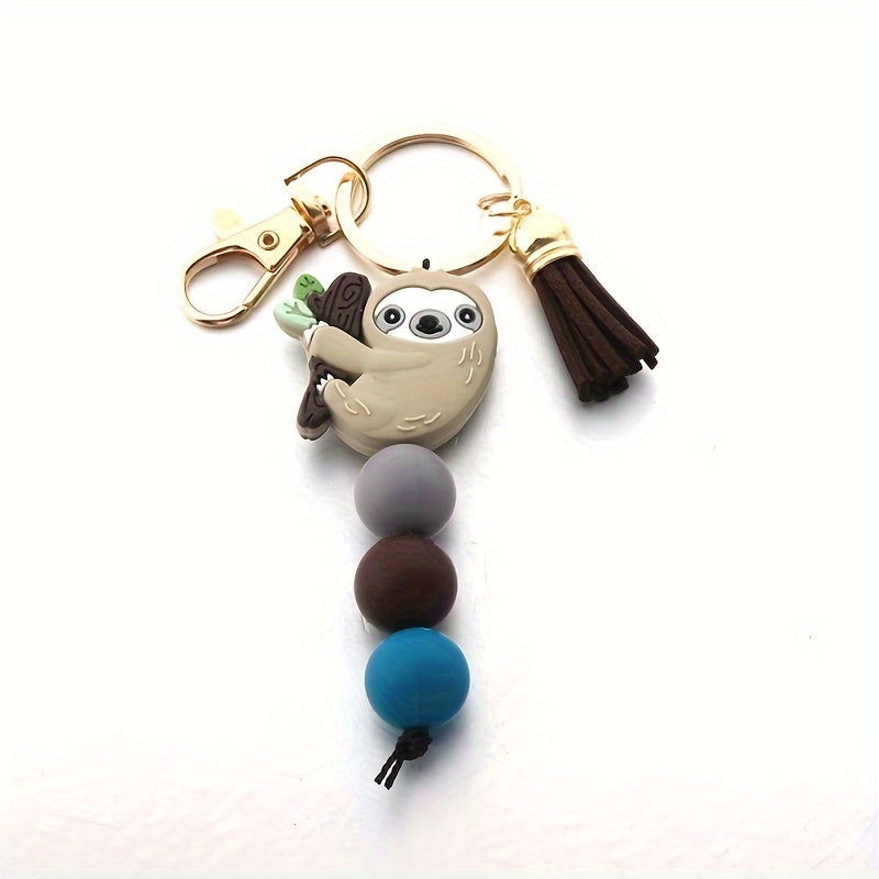 Charming Sloth Silicone Bead Keychain