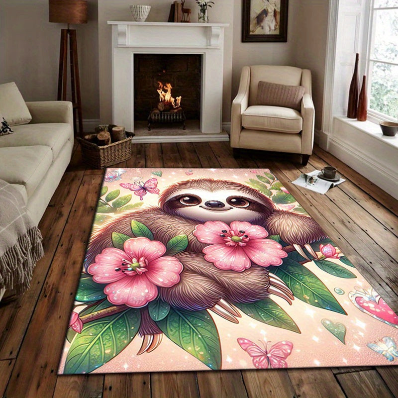 Floral & Butterfly Sloth Rug