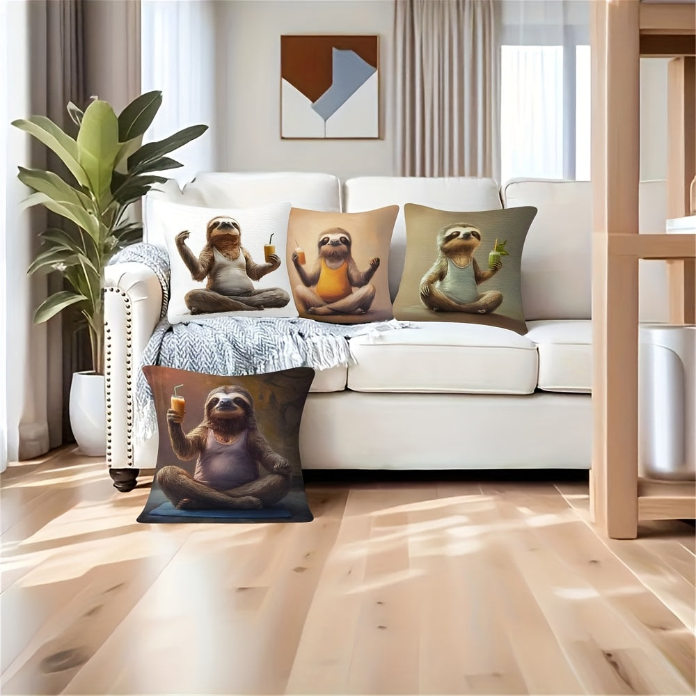 4 Piece Yoga Sloth Cushion Covers