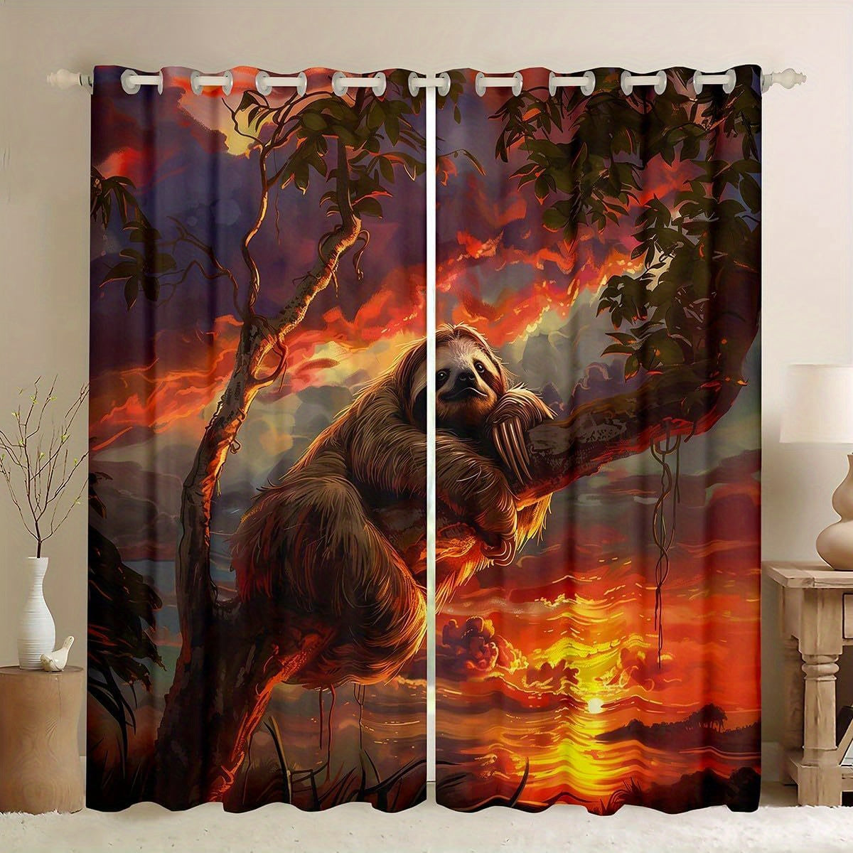 Wild Sloth Jungle Blackout Curtains