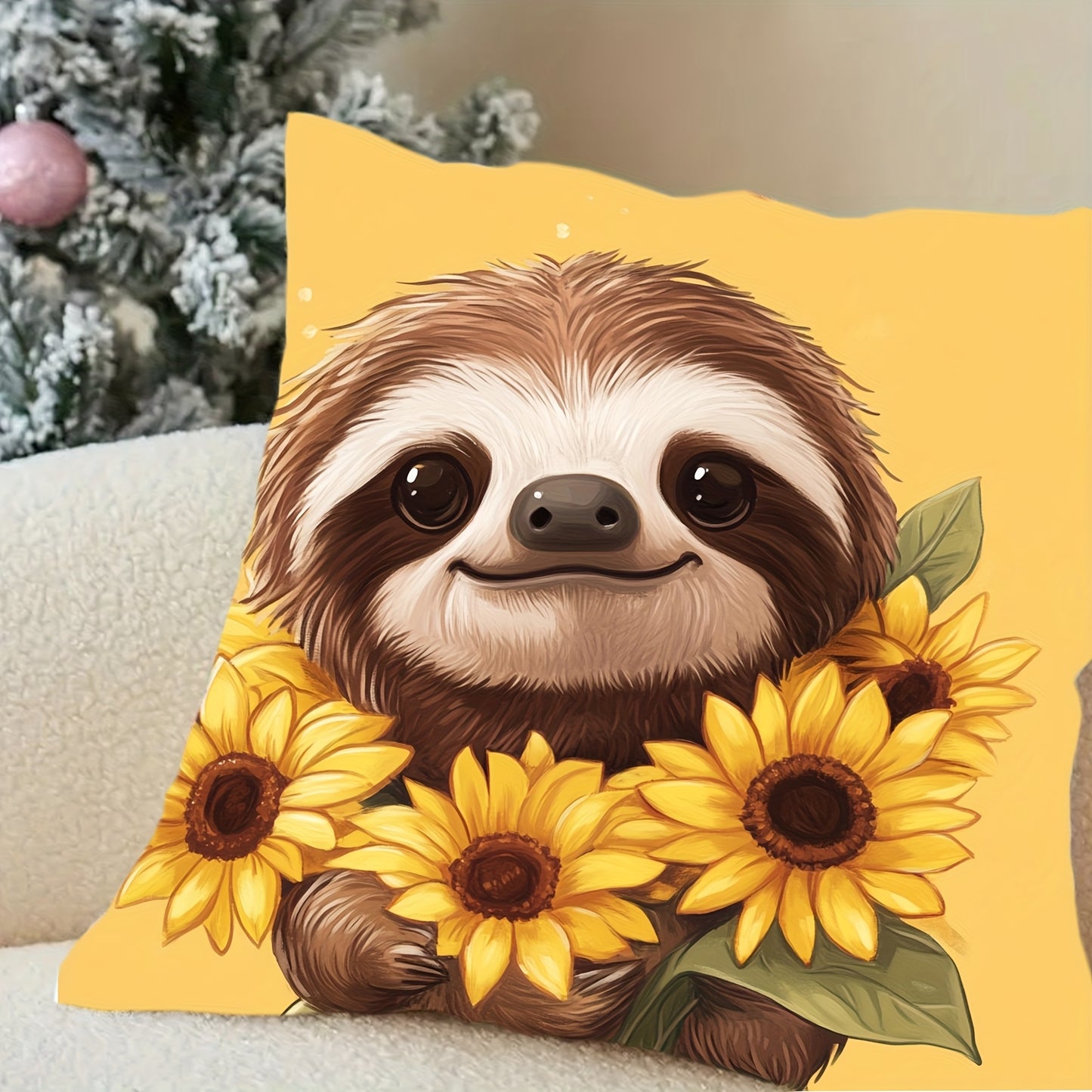 Sunflower Sloth Cushion Cover