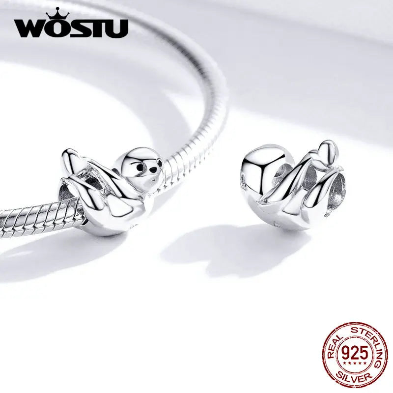 925 Sterling Silver Sloth Heart Bead Charm
