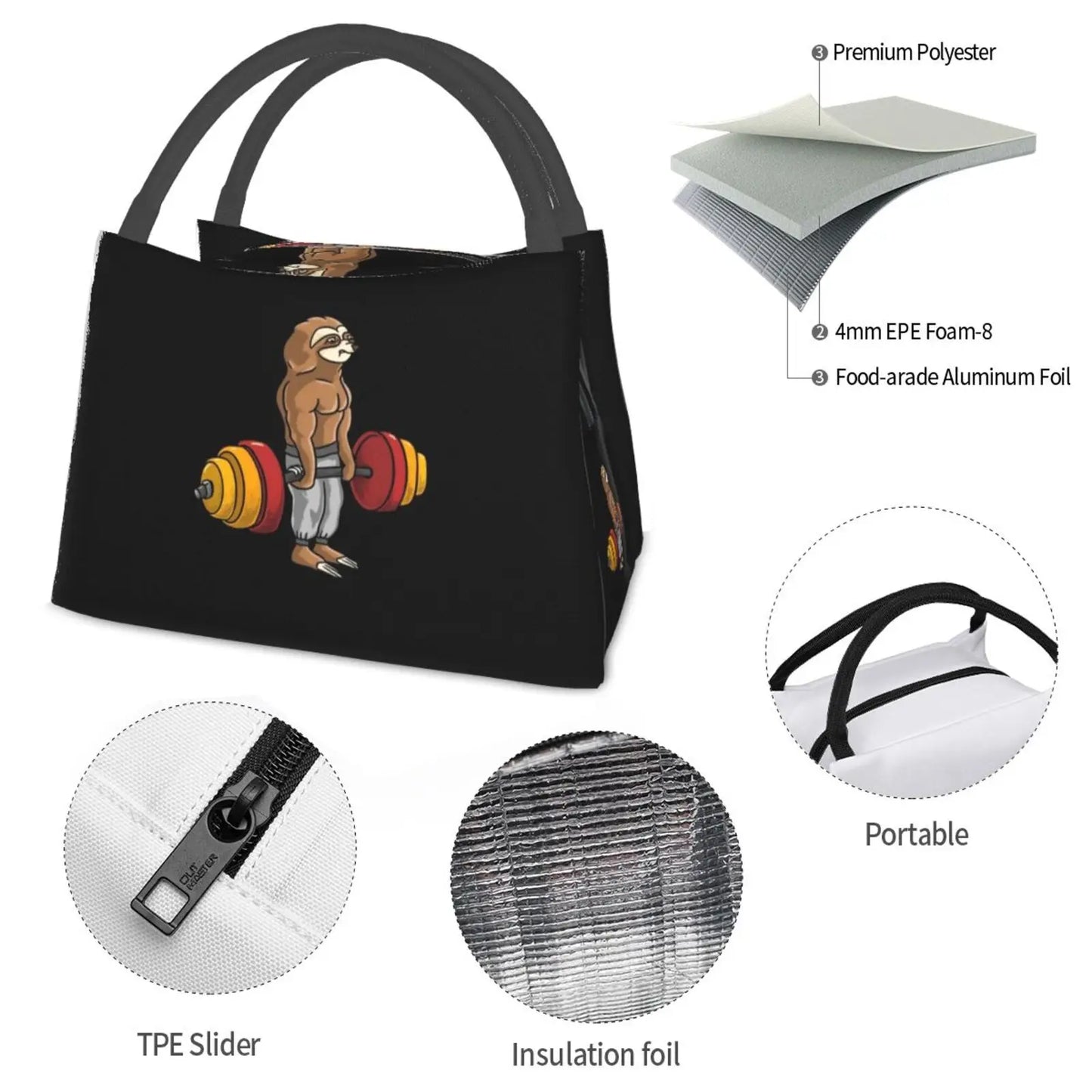 Fitness Bodybuilding Sloth Lunch Bag