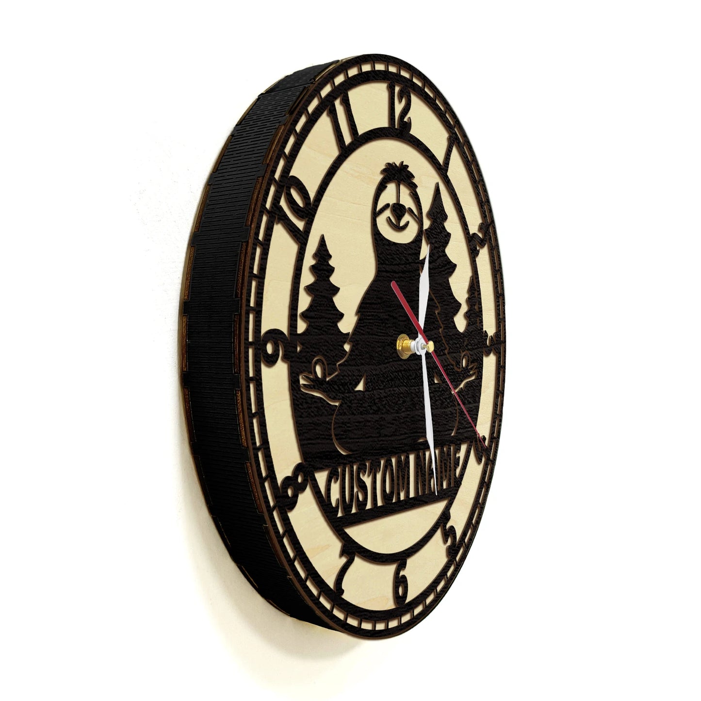 Custom Sloth Yoga Namaste Wooden Frame Wall Clock