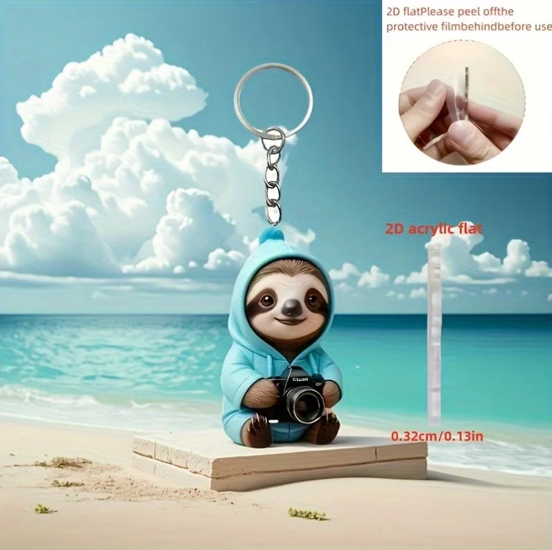 2D Sloth With Camera Keychain
