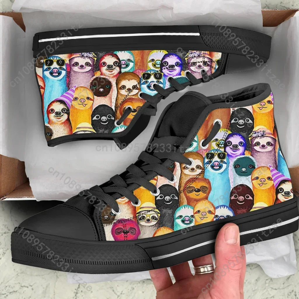 Sloth Colorful High Top Canvas Sneakers